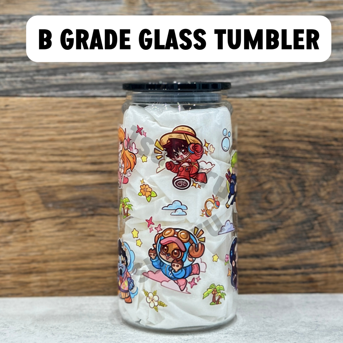 16oz Clear Glass Tumbler - Pirates (Single Sided, B GRADE)