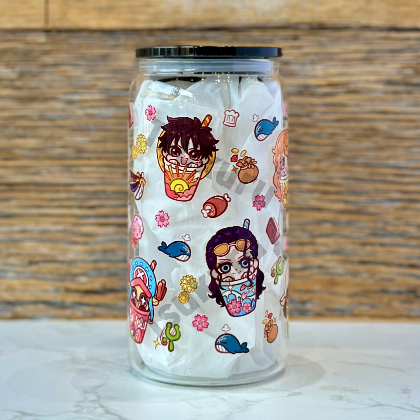 16oz Clear Glass Tumbler - Boba Pirates (Double Sided)