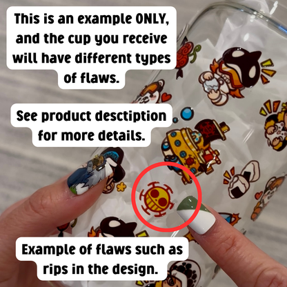 16oz Clear Glass Tumbler -  Pirates (Single Sided, B GRADE)