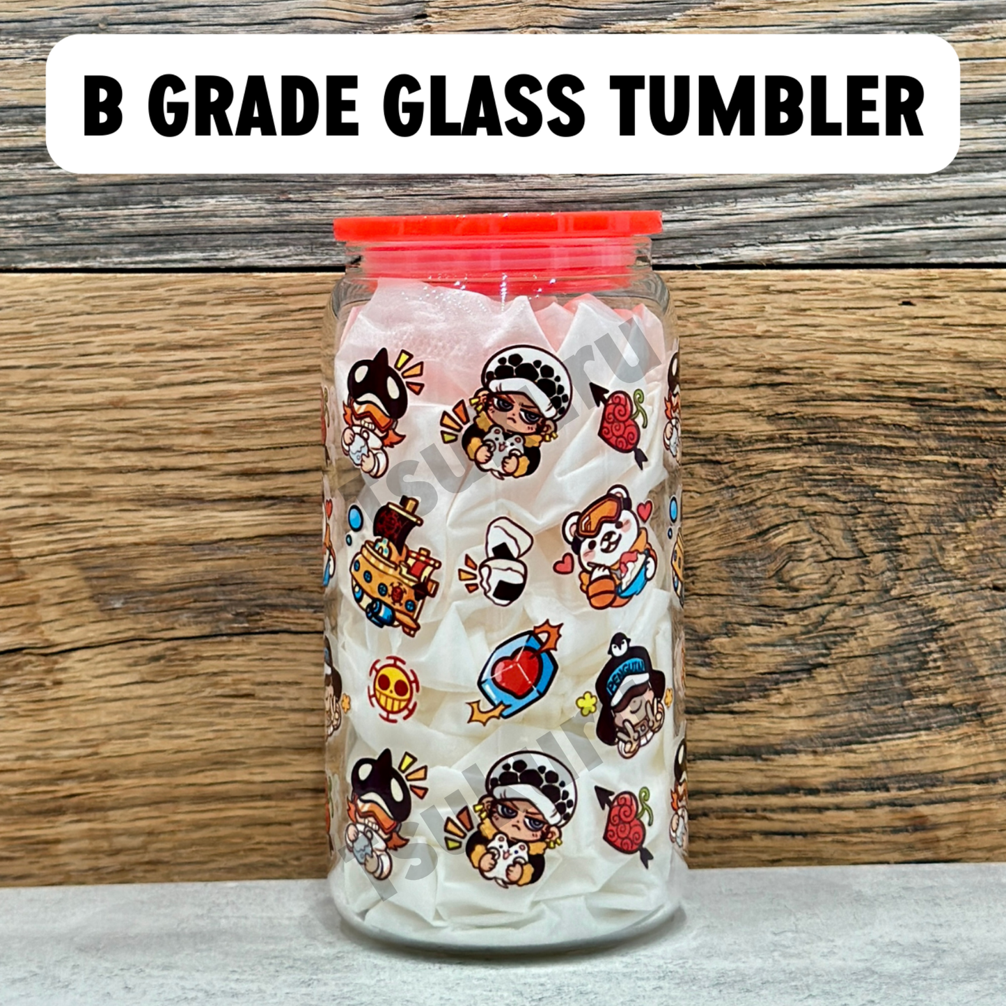 16oz Clear Glass Tumbler -  Pirates (Single Sided, B GRADE)