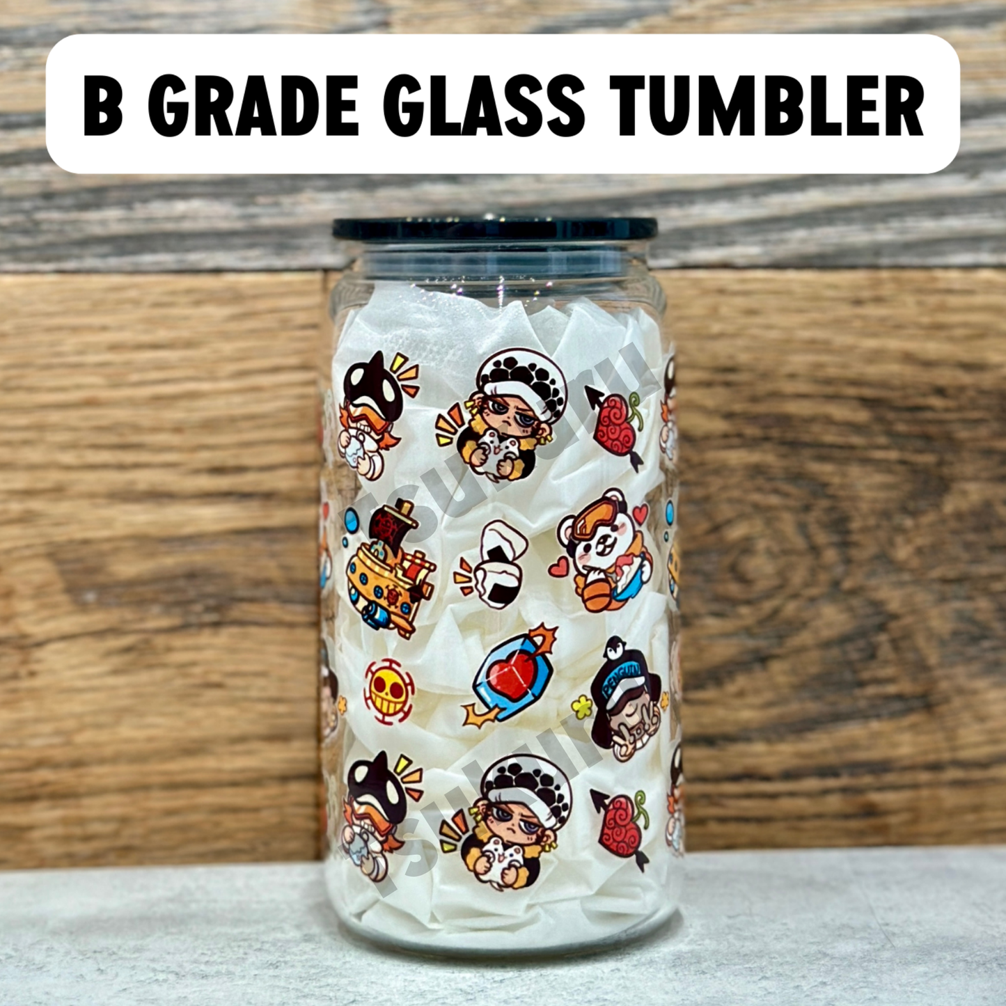 16oz Clear Glass Tumbler -  Pirates (Single Sided, B GRADE)