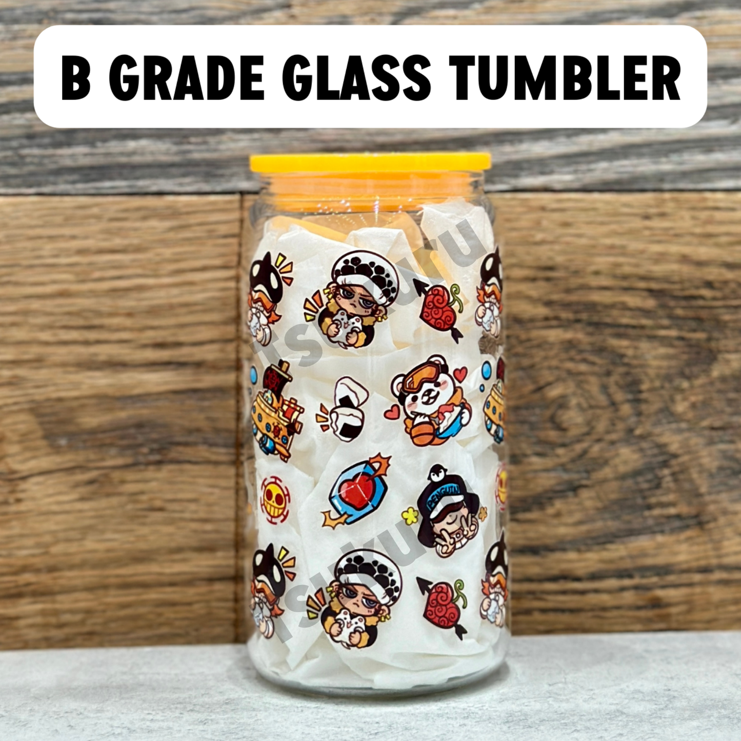 16oz Clear Glass Tumbler -  Pirates (Single Sided, B GRADE)