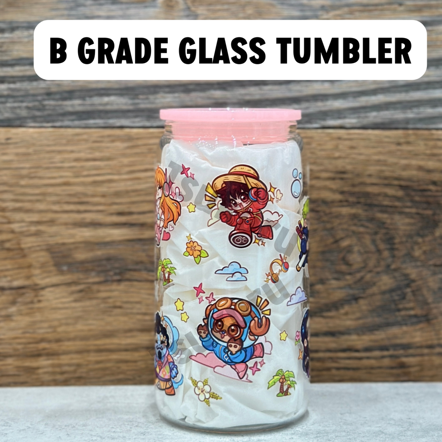 16oz Clear Glass Tumbler -  Pirates (Single Sided, B GRADE)