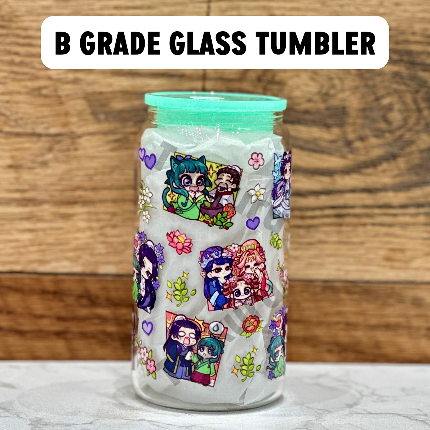 16oz Clear Glass Tumbler -  TAD V1 (Double Sided, B GRADE)
